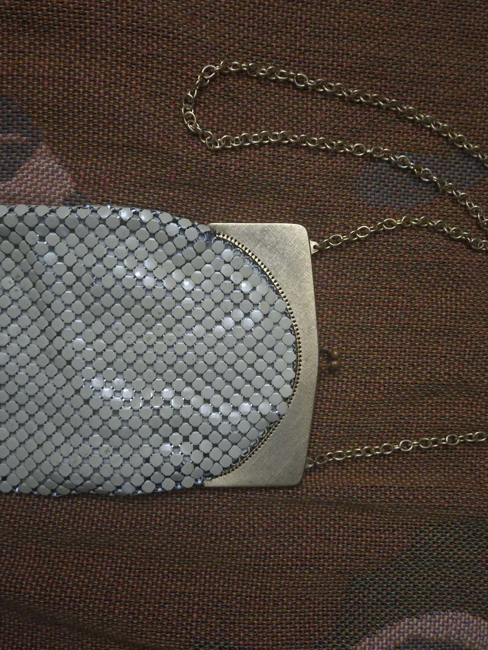 Vintage Whiting & Davis Cream Mesh Purse with Gold Frame and Chain